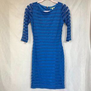 Gianni Bini Blue Striped Mesh 3/4 Sleeve Dress